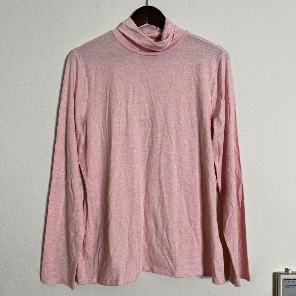 Garnet Hill Organic Pima Cotton Heathered Pink Long Sleeve Turtleneck Top SZ L